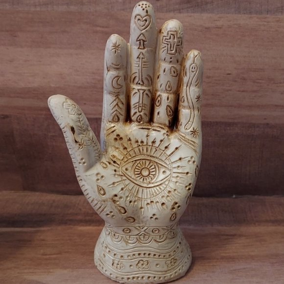 LOT OF 2 Ancient Hamsa Hand of God Evil Eye of Protection Statues - Picture 3 of 3